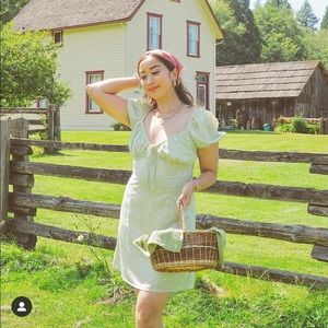 Sage Green Print Ruched Bust Milkmaid Mini Dress